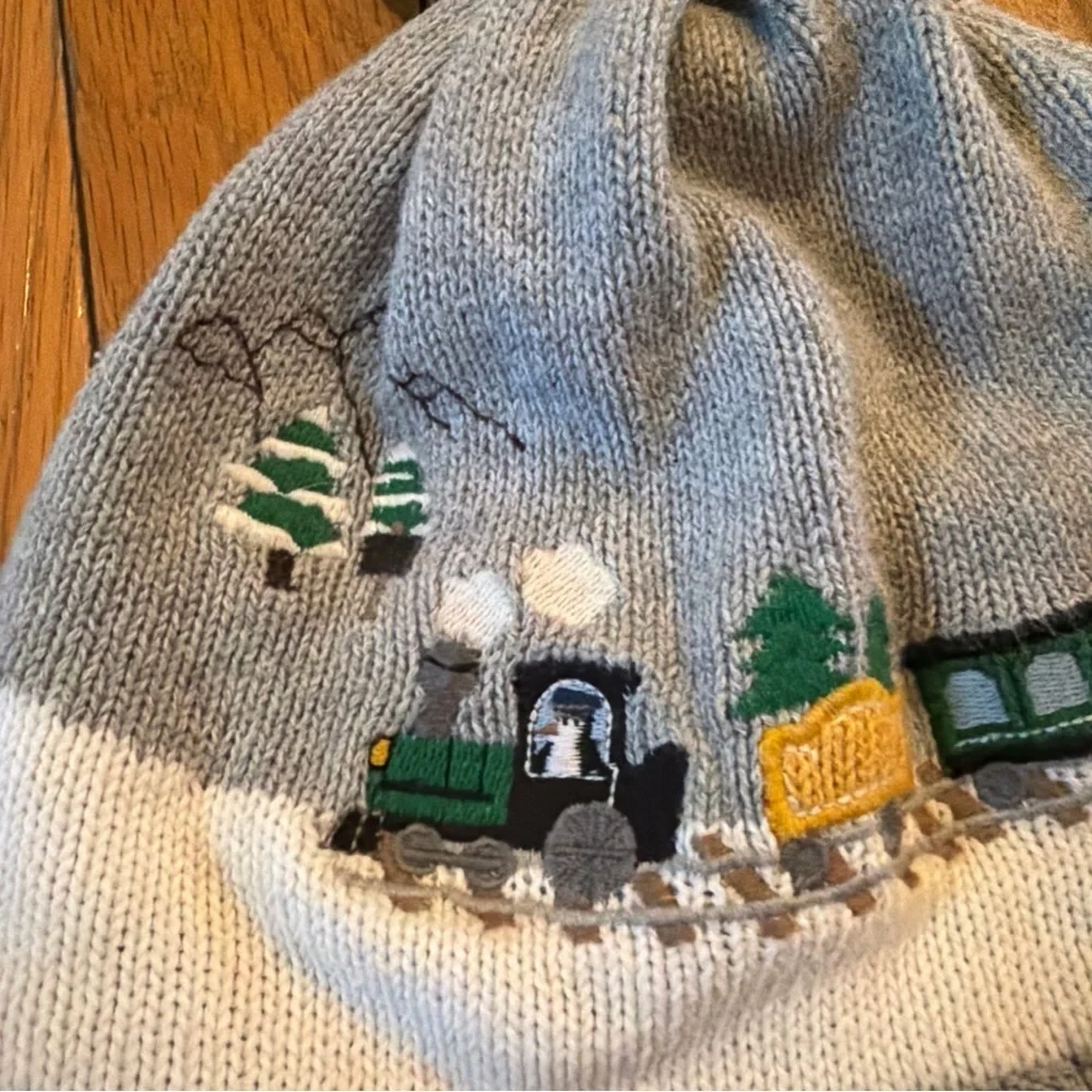 Gymboree Choo Choo Train TRAIN Winter Hat With Tassel Sz 2T 3T Gray Green White
